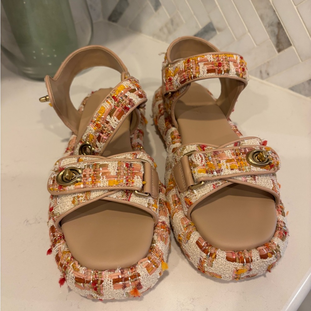 Coach Cream and Red Sandals with Adjustable Ankle Strap